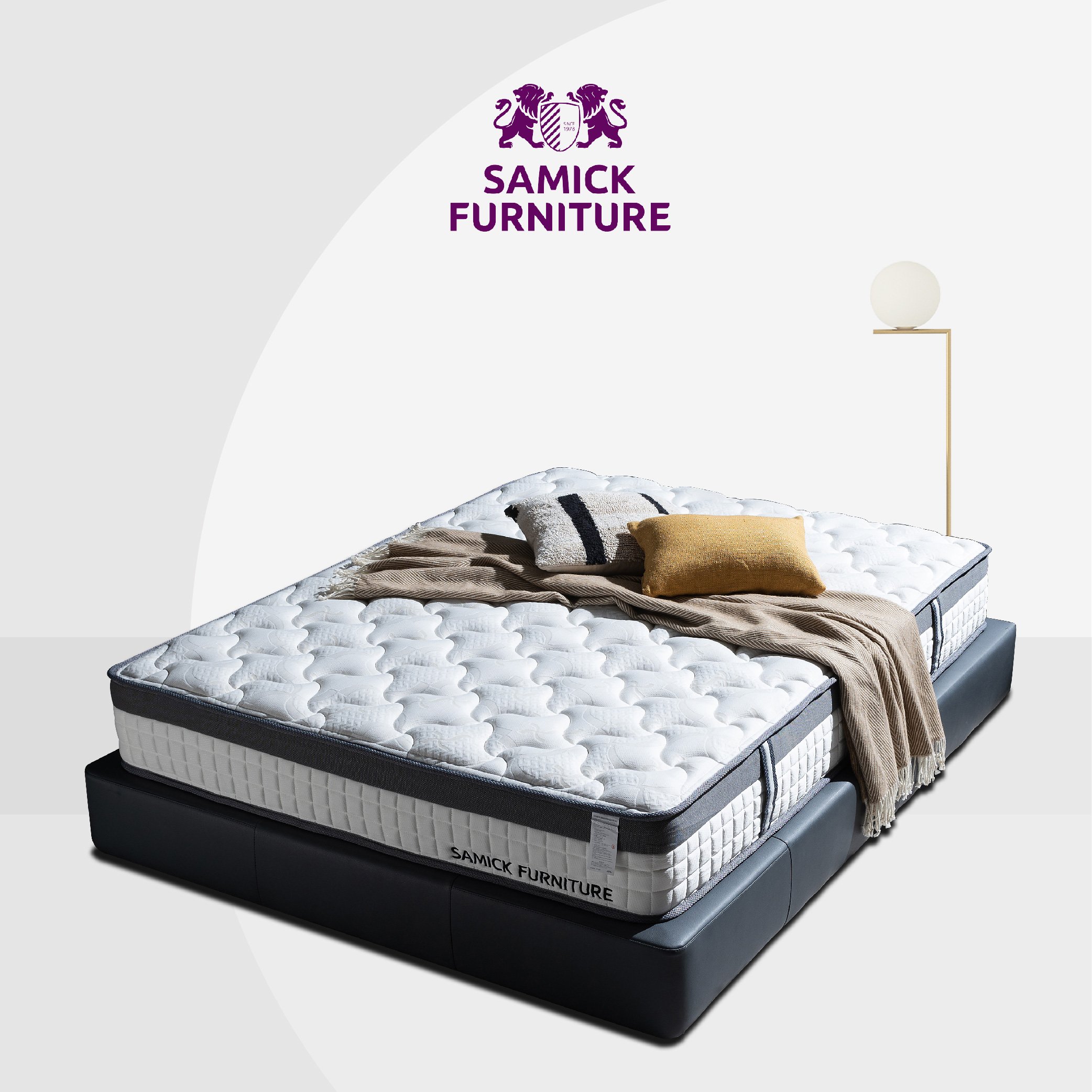 Nệm Samick Furniture sở hữu thiết kế tinh tế với gam màu trung tính thanh lịch